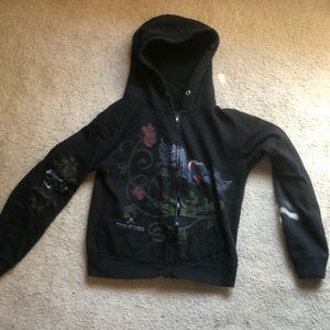 Black floral zip up sweatshirt